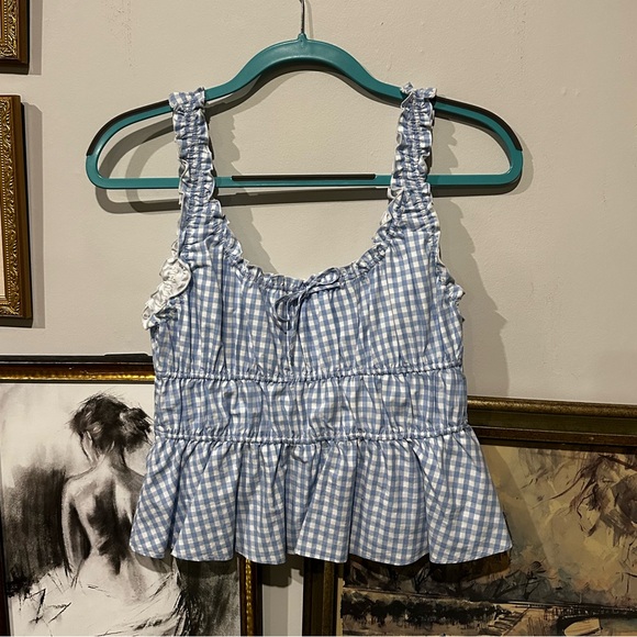 Sunday Best Tops - Sunday Best Blue Checkered Ruffle Blouse